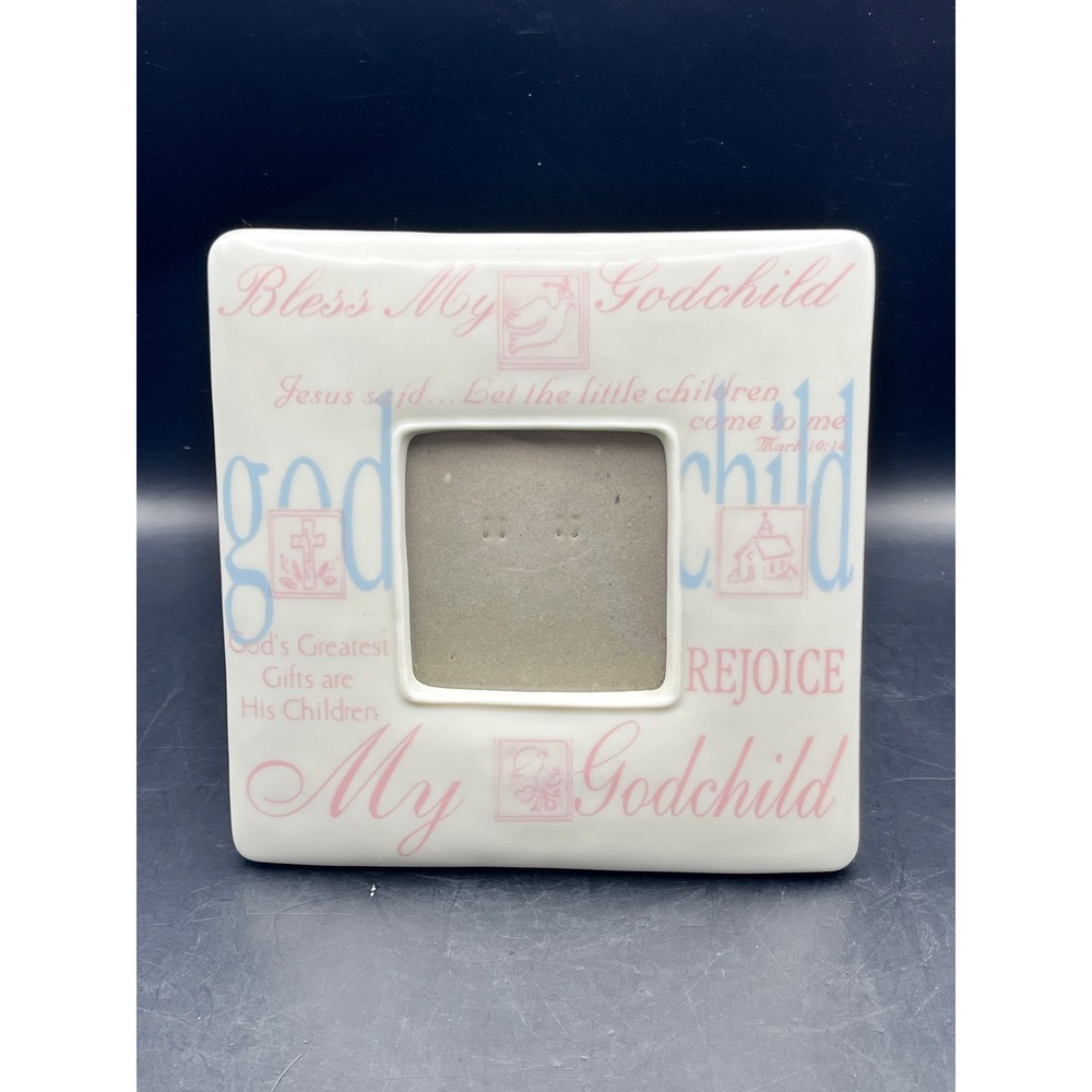 Bless My Godchild Ceramic Photo Frame Religious 6" x 6" Baby Photo 3" x 3" Child